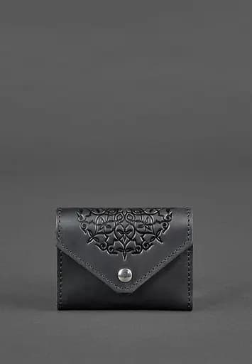 Кожаный женский кард-кейс 3.0 черный с мандалой - фото 2