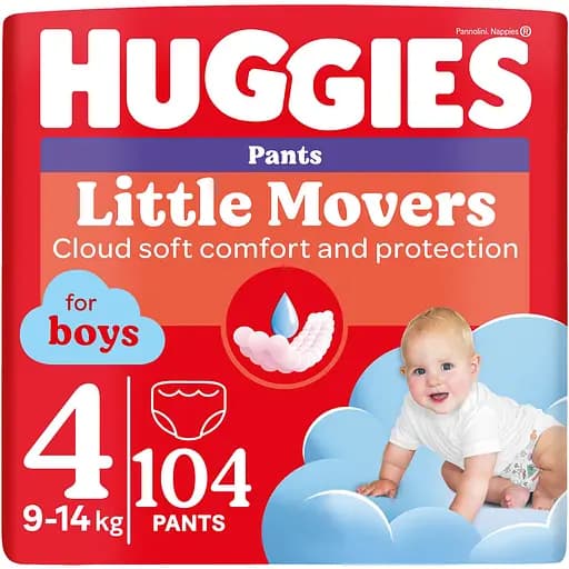 Уценка. Подгузники-трусики для мальчиков Huggies Pants Little Movers 4 (9-14 кг) 104 шт. - фото 1