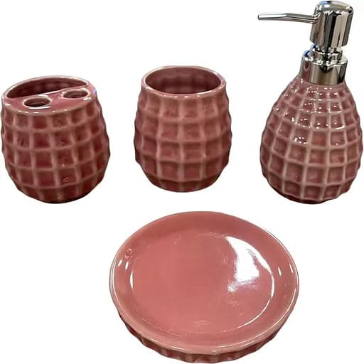 Набор аксессуаров для ванной комнаты No brand керамический розовый 28.5x22.5x9 см - фото 1