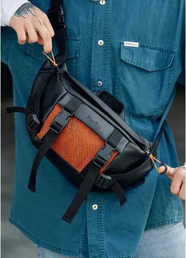 Мужская сумка бананка Sambag Dynamicdart черно-оранжевая 38 × 21 × 7 см (80411129m) - фото 7