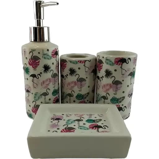 Набор аксессуаров для ванной комнаты No brand Фламинго B керамический 4 предмета - фото 1