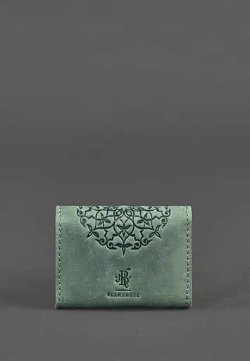 Кожаный кард-кейс 3.0 зеленый с мандалой - фото 5