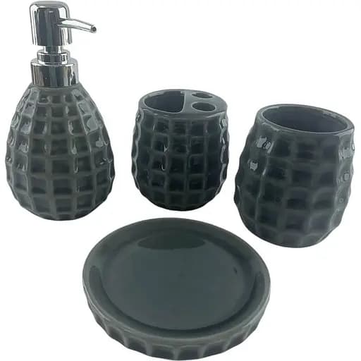 Набор аксессуаров для ванной комнаты No brand керамический серый 28.5x22.5x9 см - фото 1