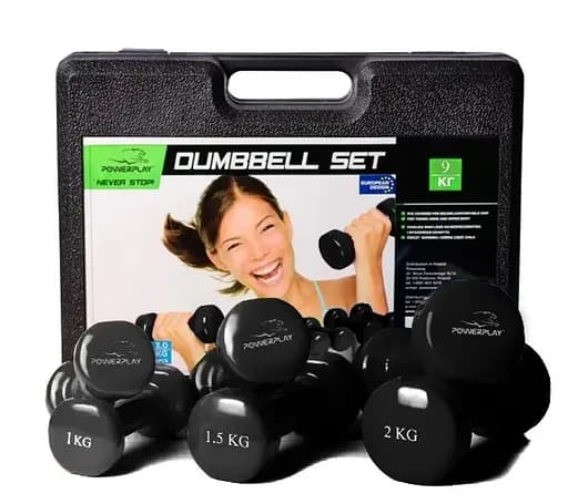 Набір гантелей в кейсі 9 кг. PowerPlay 4121 Fitness Dumbells (2 шт*1 кг, 2 шт*1,5 кг, 2 шт*2 кг) (PP_4121_9kg) - фото 1