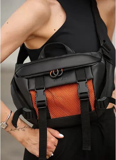 Женская сумка бананка Sambag Dynamicdart черно-оранжевая 38 × 21 × 7 см (80411129) - фото 12
