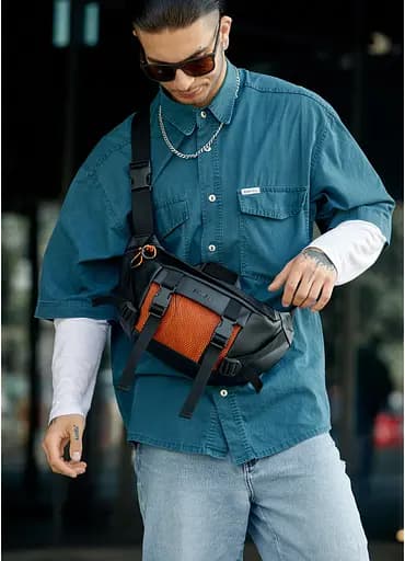 Мужская сумка бананка Sambag Dynamicdart черно-оранжевая 38 × 21 × 7 см (80411129m) - фото 2