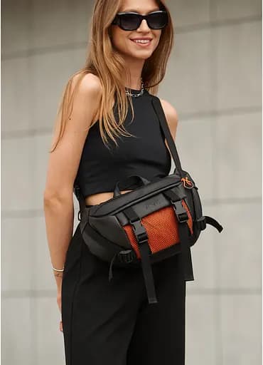 Женская сумка бананка Sambag Dynamicdart черно-оранжевая 38 × 21 × 7 см (80411129) - фото 3