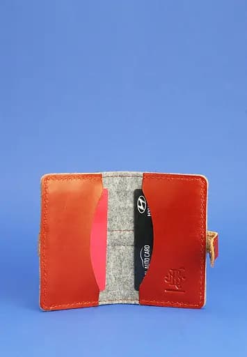 Фетровый кард-кейс (визитница) 6.1 с кожаными коричневыми вставками - фото 3