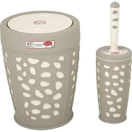 Набор для ванной комнаты Planet Stone 2 предмета серый крем (UP652*) - фото 1