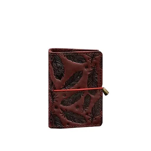 Женский кожаный кард-кейс 7.0 бордовый с перьями. - фото 7