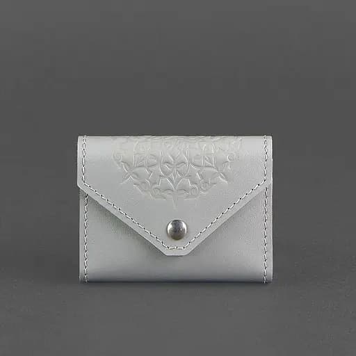 Женский кожаный кард-кейс 3.0 (гармошка) серый с мандалой - фото 6