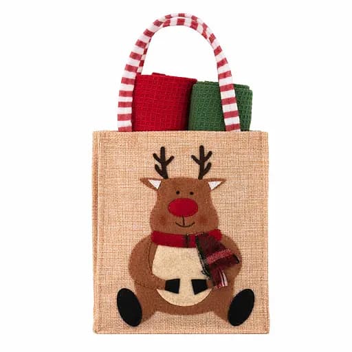 Подарочный набор полотенец в мешочке Ardesto Christmas Deer 38х63см, 2шт, 100% хлопок, красный, зеленый (ART3863HDB) - фото 1