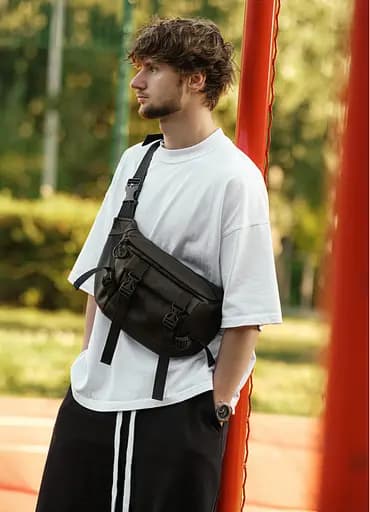 Мужская сумка бананка Sambag Dynamicdart черная 38 × 21 × 7 см (80411001m) - фото 1