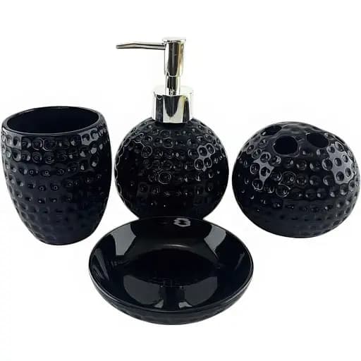 Набор аксессуаров для ванной комнаты No brand Гольф керамический черный 4 предмета 23x21x11 см - фото 1