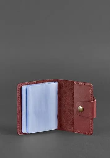 Женский кожаный кард-кейс 7.1 (Книжечка) бордовый - фото 4