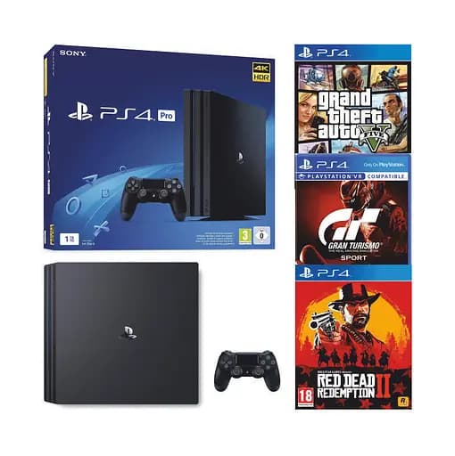 Консоль Sony PlayStation 4 PRO 1TB CUH 72 Black обслугована + Геймпад бездротовий DualShock 4 + коробка + 3 гри + гарантія Б/В - фото 1