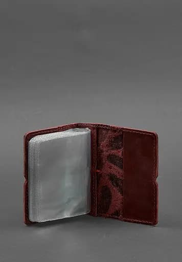 Женский кожаный кард-кейс 7.0 бордовый с перьями. - фото 4