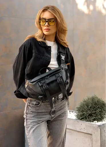 Женская сумка бананка Sambag Dynamicdart черная 38 × 21 × 7 см (80411001) - фото 2