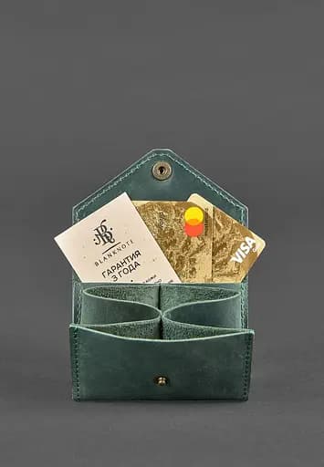 Кожаный кард-кейс 3.0 зеленый с мандалой - фото 3