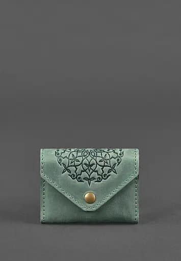 Кожаный кард-кейс 3.0 зеленый с мандалой - фото 2