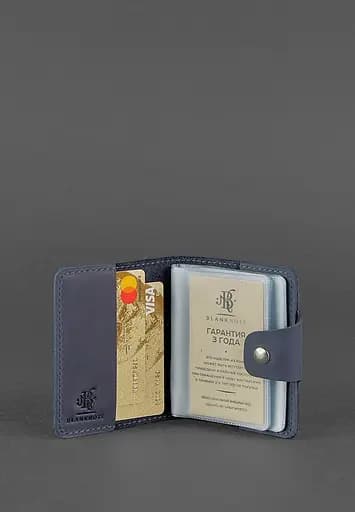 Кожаный кард-кейс 7.1 (Книжечка) синий - фото 3