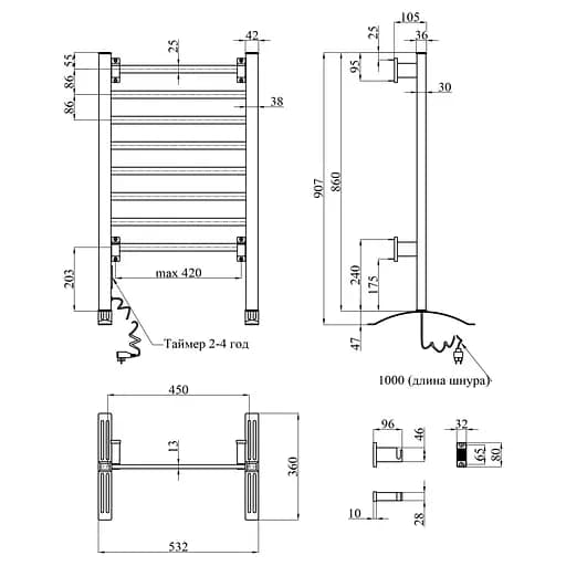 Сушарка для рушників електрична Kroner KRP Hitze-Stil ALM8653-8T (CV035344) - фото 7