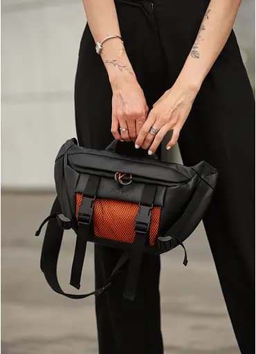 Женская сумка бананка Sambag Dynamicdart черно-оранжевая 38 × 21 × 7 см (80411129) - фото 10