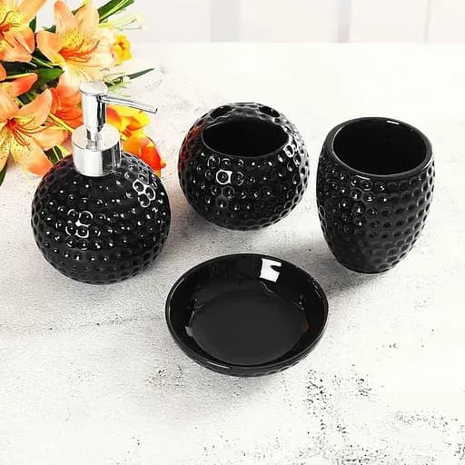 Набор аксессуаров для ванной комнаты No brand Гольф керамический черный 4 предмета 23x21x11 см - фото 10