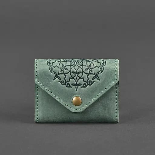 Кожаный кард-кейс 3.0 зеленый с мандалой - фото 6