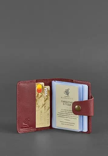 Женский кожаный кард-кейс 7.1 (Книжечка) бордовый - фото 3