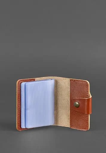 Кожаный кард-кейс 7.1 (Книжечка) светло-коричневый - фото 4