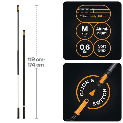 Ручка телескопическая алюминиевая Fiskars OneClick M, 119-174 см (1080671) - фото 2