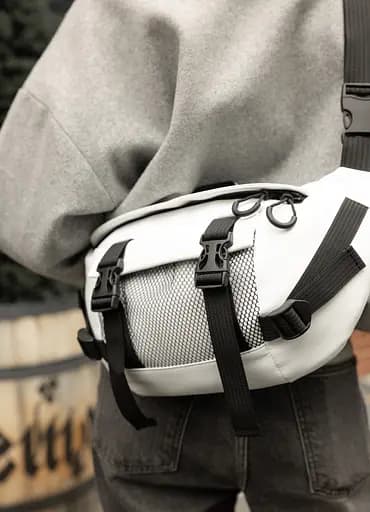 Большая женская поясная сумка бананка Sambag DynamicDart белая 38×21×7 см (80411008) - фото 3