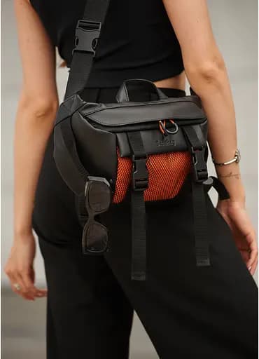 Женская сумка бананка Sambag Dynamicdart черно-оранжевая 38 × 21 × 7 см (80411129) - фото 9