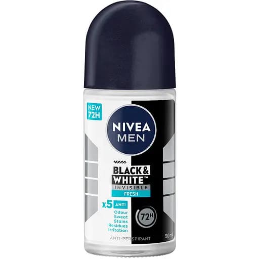 Антиперспірант NIVEA MEN Чорне та Біле невидимий: свіжий кульковий 50 мл - фото 1