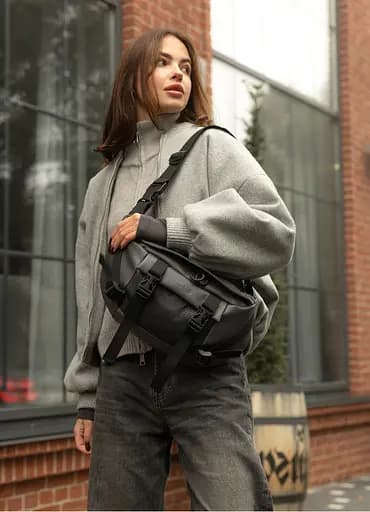 Большая женская поясная сумка бананка Sambag DynamicDart графитовая 38×21×7 см (80411009) - фото 2