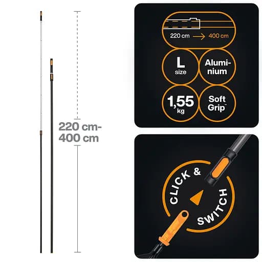Ручка телескопічна алюмінієва Fiskars OneClick L, 220–400 см (1080672) - фото 2