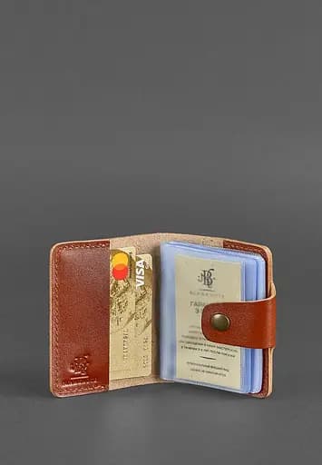 Кожаный кард-кейс 7.1 (Книжечка) светло-коричневый - фото 3