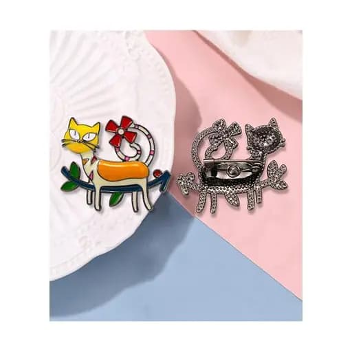 Брошь Котик на ветке брошь-булавка синяя - фото 3