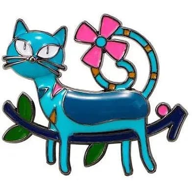 Брошь Котик на ветке брошь-булавка синяя - фото 1