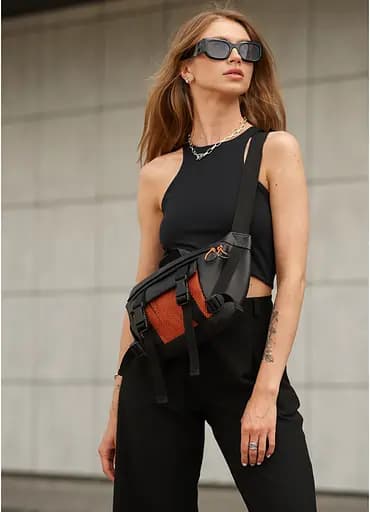 Женская сумка бананка Sambag Dynamicdart черно-оранжевая 38 × 21 × 7 см (80411129) - фото 2