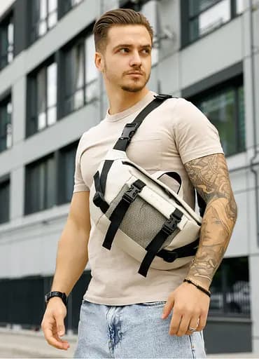 Мужская сумка бананка Sambag Dynamicdart серая 38 × 21 × 7 см (80411030m) - фото 3