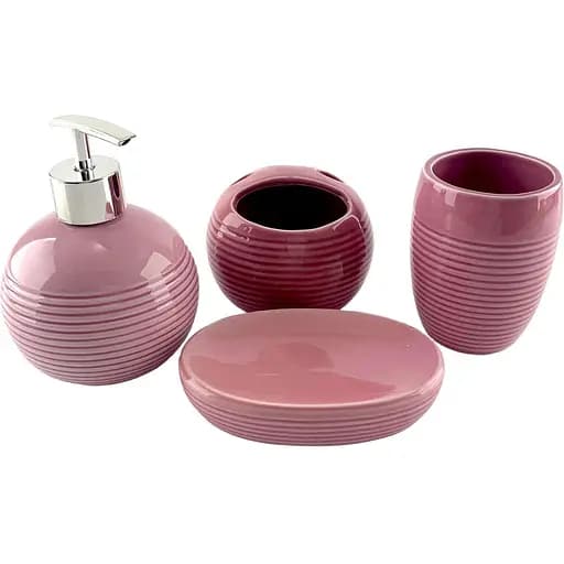 Набор аксессуаров для ванной комнаты No brand керамический розовый 4 предмета 17x14x10 см - фото 1