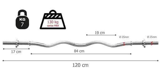Гриф для штанги Toorx W-образный 120 см 25 мм с винтовыми замками (BCV-120) - фото 3