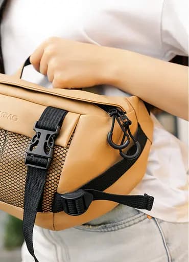 Большая женская поясная сумка бананка Sambag DynamicDart бежевая 38×21×7 см (80411026) - фото 3