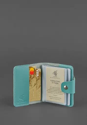 Женский кожаный кард-кейс 7.1 (Книжечка) бирюзовый - фото 3