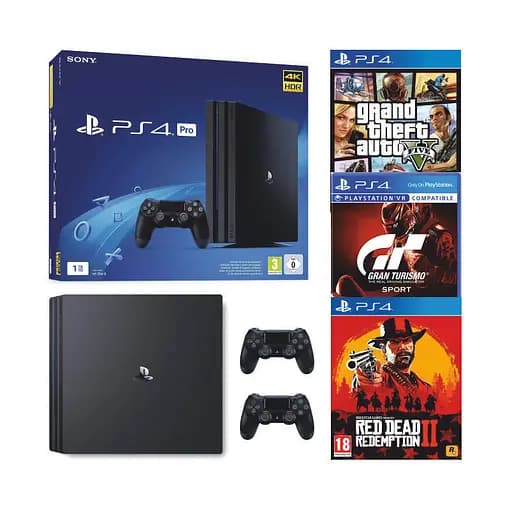 Консоль Sony PlayStation 4 PRO 1TB CUH 72 Black обслугована + 2 Геймпада бездротових DualShock 4 + коробка + 3 гри + гарантія Б/В - фото 1