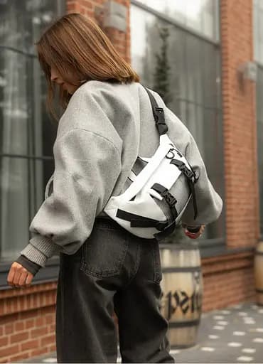 Большая женская поясная сумка бананка Sambag DynamicDart белая 38×21×7 см (80411008) - фото 2