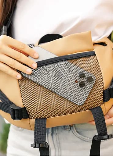 Большая женская поясная сумка бананка Sambag DynamicDart бежевая 38×21×7 см (80411026) - фото 8