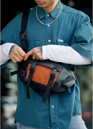 Мужская сумка бананка Sambag Dynamicdart черно-оранжевая 38 × 21 × 7 см (80411129m) - фото 5